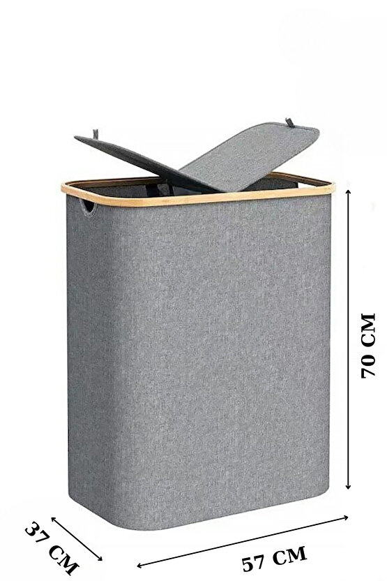 150 Litre Bambu Kapaklı Katlanabilir Çamaşır Sepeti | Geniş Hacimli, 2 Bölmeli Kirli Sepeti