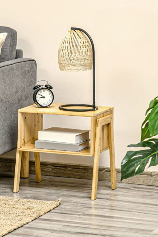 Doğal Bambu Komodin – Şık ve Minimalist Yan Sehpa  Kitaplık  Gece Lambası Ünitesi
