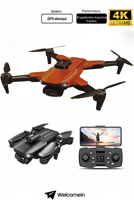 4K HD Kameralı Katlanabilir Drone Engel Tanıma Canlı Görüntü Aktarımı Uzaktan Kumandalı Uzun Menzil