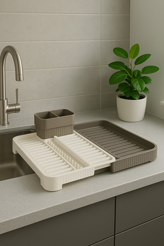 Açılır Kapanır Su Tahliyeli Çatal Kaşık Gözlü Tabaklık Bulaşıklık - Mutfak Tezgah Üstü Kurutmalık