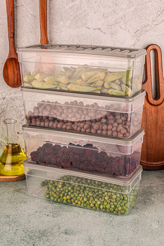 4lü Buzdolabı Düzenleyici Organizer Mikrodalga Ve Difrize Uygun Saklama Kabı Antrasit Set