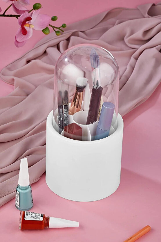 Bölmeli Makyaj Organizeri - Daisy Şeffaf Kapaklı Büyük Fırça Organizeri - MKY-172
