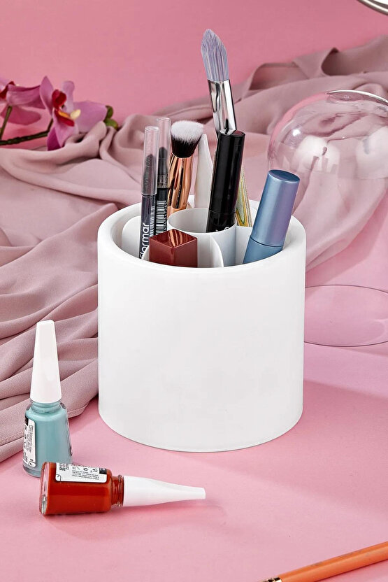 Bölmeli Makyaj Organizeri - Daisy Şeffaf Kapaklı Büyük Fırça Organizeri - MKY-172