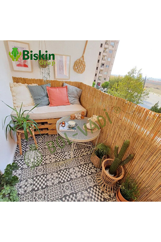 60cm x 6m Doğal Bambu Kamış Hasır Çit | Bahçe ve Balkon Dekorasyonu, Misina İpli Gölgelik