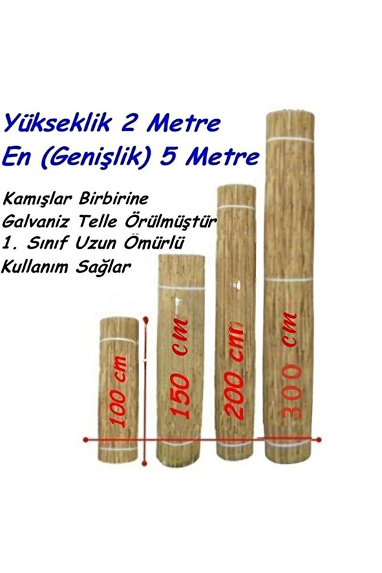 2x5 Metre Galvaniz Bakır Telli Hasır Kamış Bahçe Çiti Yükseklik 2 En 5 Metre