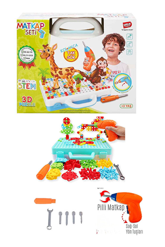 Oyuncak Eğitici Aktivite Mentossori 3D Eğitici Matkap Sök Tak Puzzle Seti Orman Hayvanları