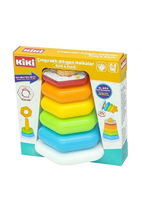 Oyuncak Aktivite Çubuğa Geçen Renkli Çıngıraklı Altıgen Halkalar