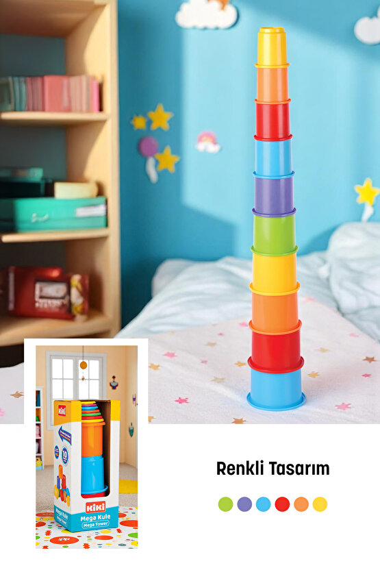 Oyuncak Mega Kule 10 Parça Renkli Eğitici Aktivite Oyuncak