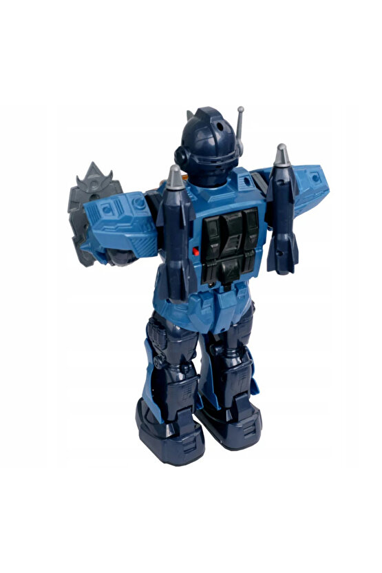 Oyuncak Işıklı ve Müzikli Roket Atan Pilli Savaşçı Robot Kılıç Kalkanlı 360° Dönen Robot Pil Hediye