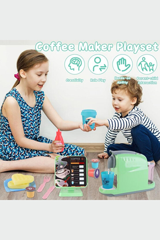 Oyuncak Sipariş Ekranlı Kahve Makinası 13 Parça Aksesuarları Birlikte Kahve Kapsüllü Kahve Dükkanım