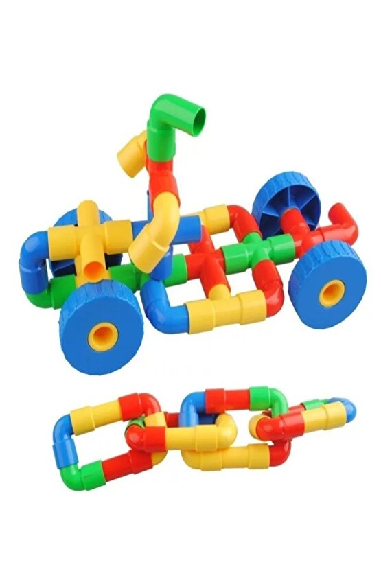 Boru Lego 72 Parça Tekerlekli Boru Blok Seti Boru Zeka Eğitici Bloklar Motor Beceri Kordinasyon
