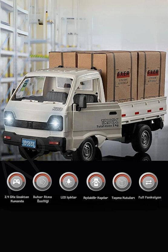 Oyuncak 2.4GHz Uzaktan Kumandalı Sesli Işıklı Şarjlı Buhar Atan Kapıları Açılan Rc Kamyonet