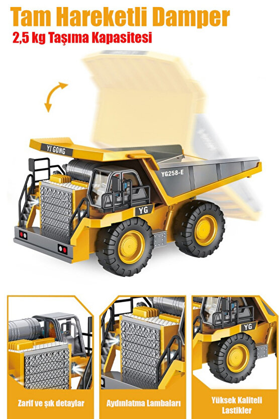 Uzaktan Kumandalı 2.4 Ghz Sesli Işıklı Bulldozer Eksvatör Kamyon İş Makineleri