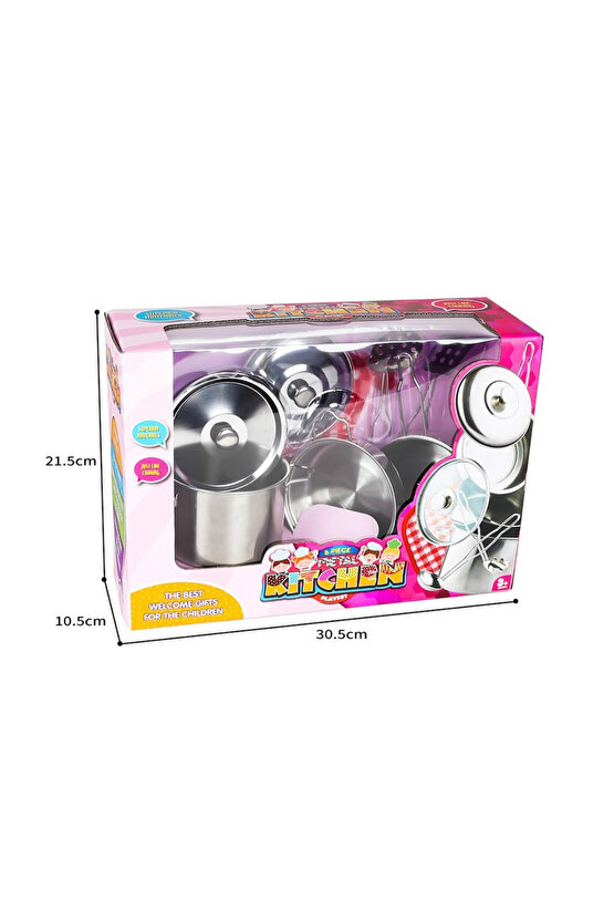 Oyuncak 8 Parça Çelik Tencere Tava Set Gerçekçi Tasarım