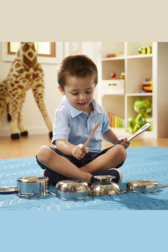 Oyuncak 8 Parça Raflı Standlı Çelik Tencere Tava Seti