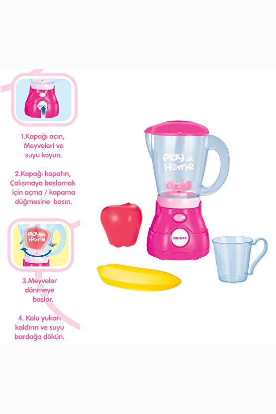 Pembe Blender Oyuncak Işıklı Aksesuarlı Gerçekçi Hareketli Blender Evcilik Aktivite Oyunu