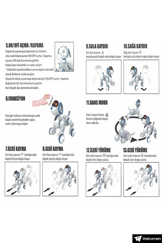 Oyuncak 30 Fonksiyon Uzaktan Kumandalı Şarjlı Sesli Işıklı Dokunma Algılama Programlama Robot Köpek