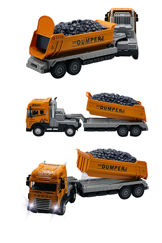 Oyuncak Kutulu İş Makinesi Sesli Işıklı Çek Bırak Metal Vinç, Beton Mikseri, Kamyon, Kepçe 30 Cm