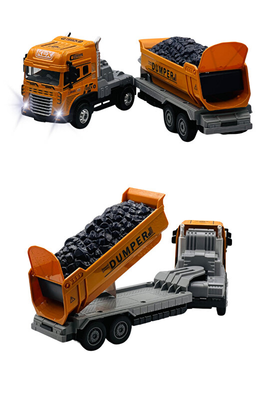 Oyuncak Kutulu İş Makinesi Sesli Işıklı Çek Bırak Metal Vinç, Beton Mikseri, Kamyon, Kepçe 30 Cm