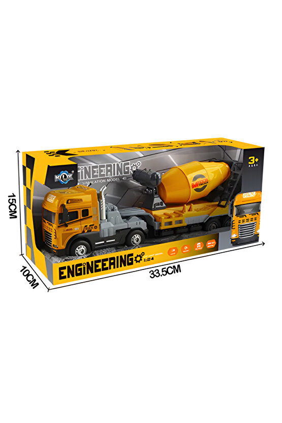 Oyuncak Kutulu İş Makinesi Sesli Işıklı Çek Bırak Metal Vinç, Beton Mikseri, Kamyon, Kepçe 30 Cm