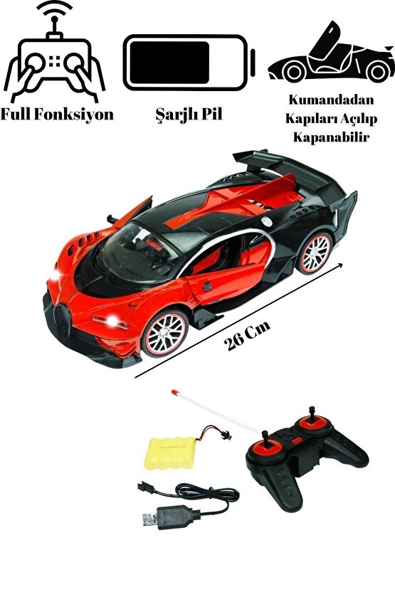 Oyuncak Uzaktan Kumandalı Şarjlı Işıklı Yarış Arabası Kapıları Açılıp Kapanabilen 1:14 26 cm