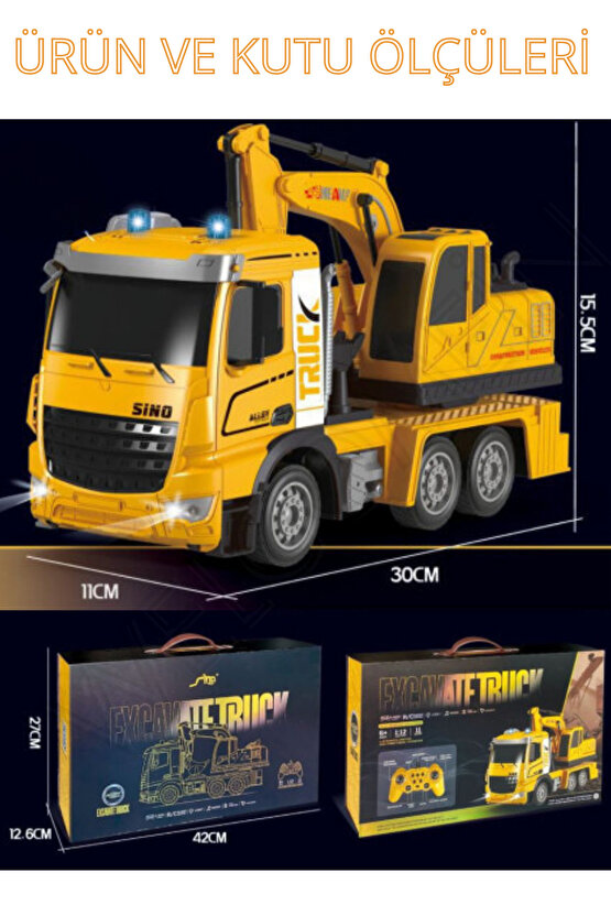 Oyuncak 2.4GHz Fıll Fonksiyon Uzaktan Kumandalı 1:12 Ölçek Işıklı ve Sesli Şarjlı Kepçe İnşaat Aracı