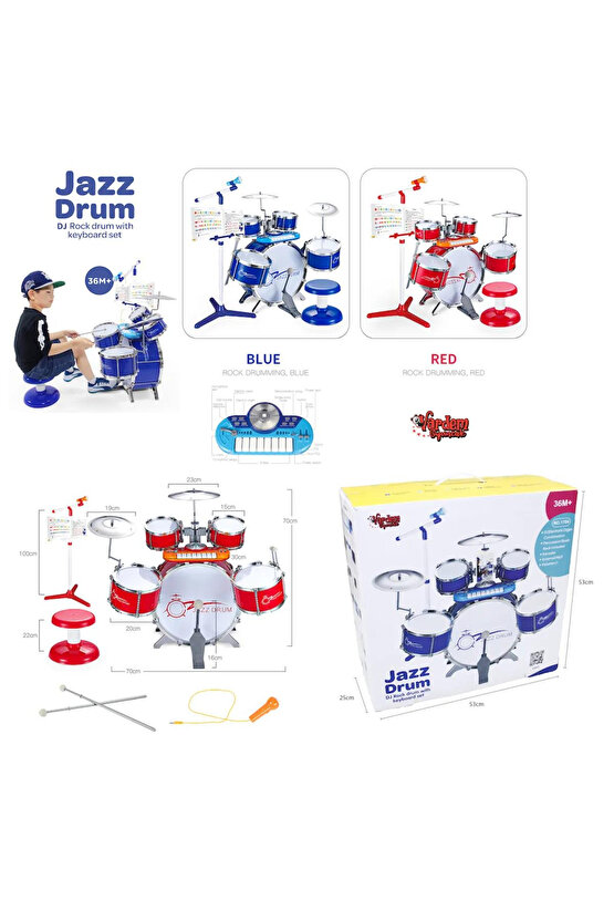 Çocuklar Için Eğitici Mikrofonlu Mp3 Çalar Bateri Caz Davul Eğitim Enstrüman Klavye Seti Müzisyen