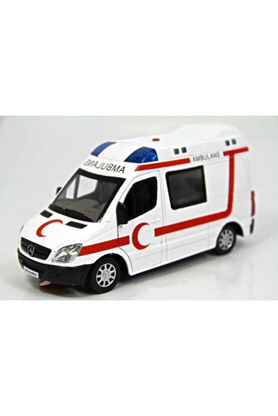 Lisanslı Metal Model Oyuncak Ambulans Sesli ve Işıklı Kapıları Açılır Diecast Çek Bırak Özellikli