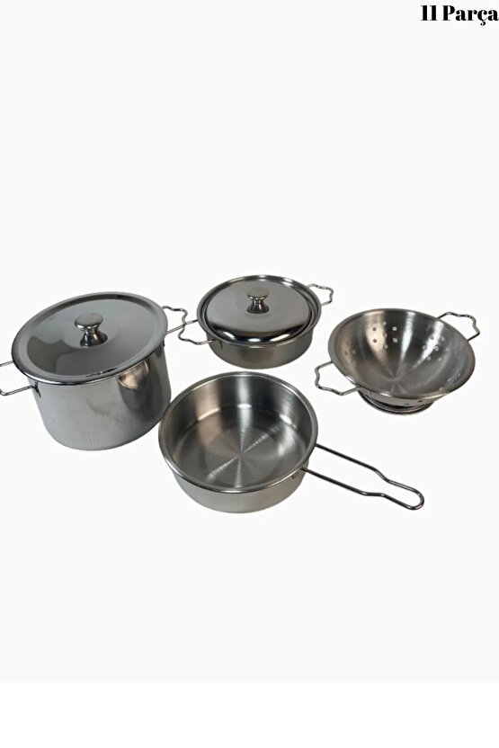 Oyuncak 11 Parça Metal Emaye Tencere Ve Tava Seti Paslanmaz Tava