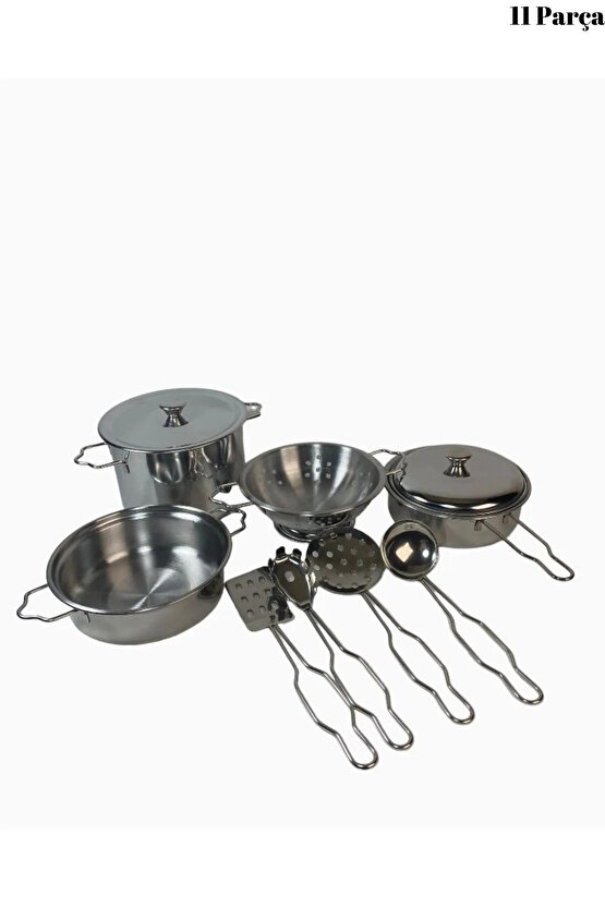 Oyuncak 11 Parça Metal Emaye Tencere Ve Tava Seti Paslanmaz Tava