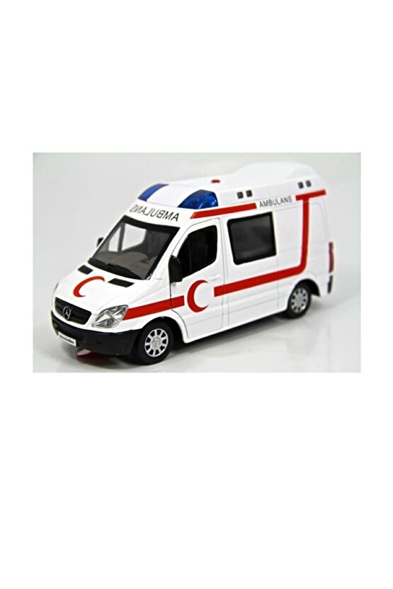 Işıklı Sesli Metal Ambulans Çek Bırak Özellikli 1:32