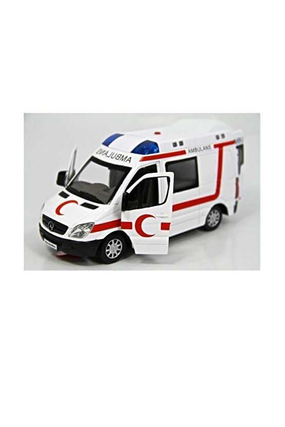 Işıklı Sesli Metal Ambulans Çek Bırak Özellikli 1:32