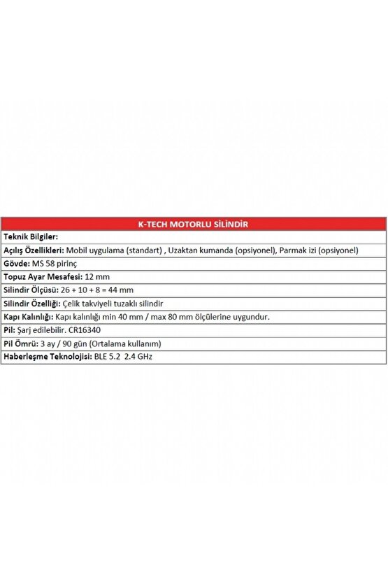 K-Tech Yeni Nesil Akıllı Silindir - Motorlu Kilit