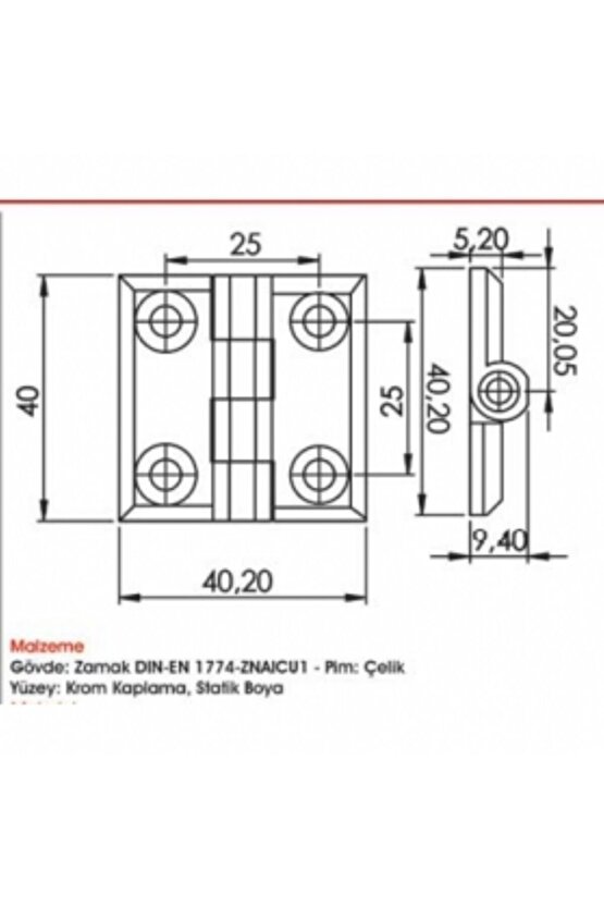Sermak Yaprak Menteşe 424 V1 40x40 Mm 1