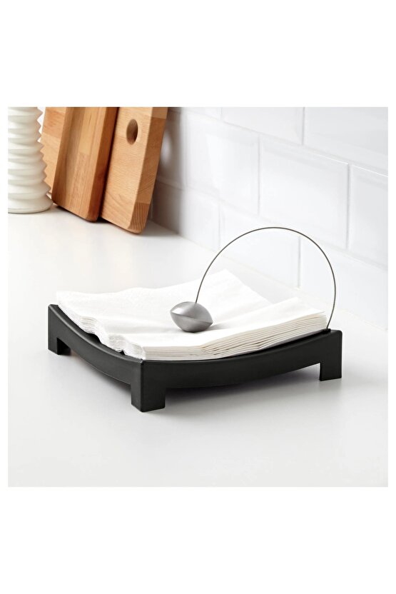 Ağırlık Toplu Metal Peçetelik, Siyah 22x22 cm Plastik