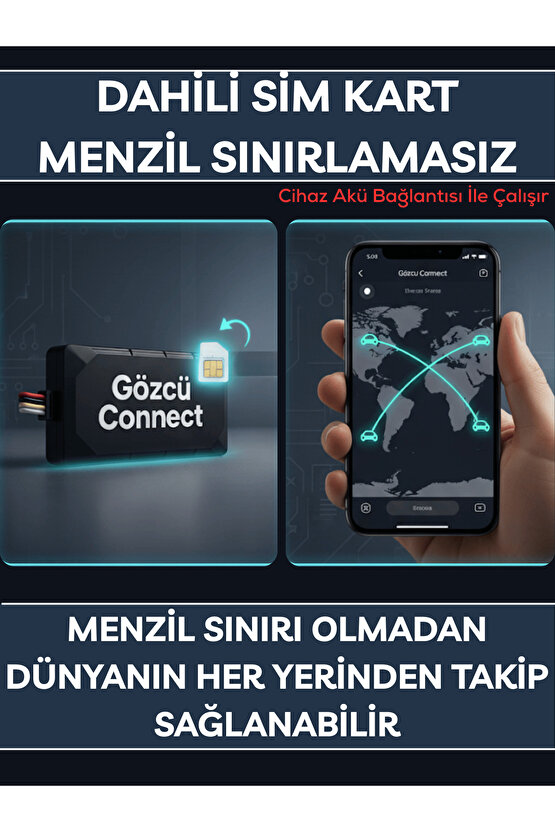 Connect Takip Cihazı Anlık Konum Takibi Geçmişe Dönük Veri Araç Motor Gizli Takip Cihazı Geofenceli