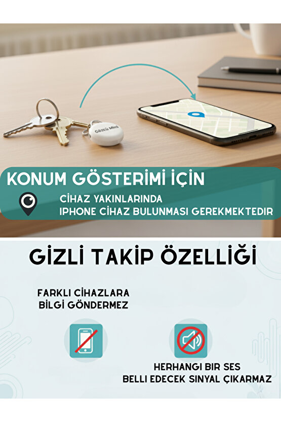 Mini Ios Android Uyumlu Airtag Geçmişe Dönük Konum Gps Araç Motor Çocuk Gizli Takip Cihazı