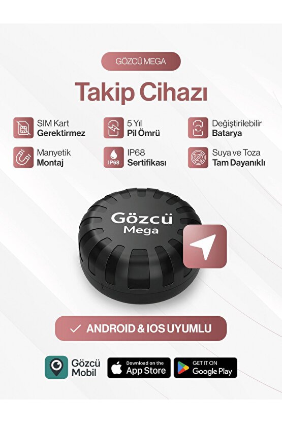 Mega Takip Cihazı IOS Android Uyumlu Motor Araç Taşıt GPS Cihazı Su Geçirmez (5-10 Dakika Aralıklı)