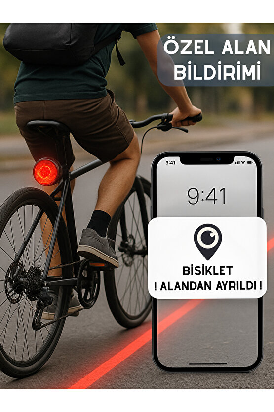 Bisiklet Takip Cihazı Reflektör GPS IOS Android Uyumlu Airtag Geçmişe Dönük (5-10 Dakika Aralıklı)