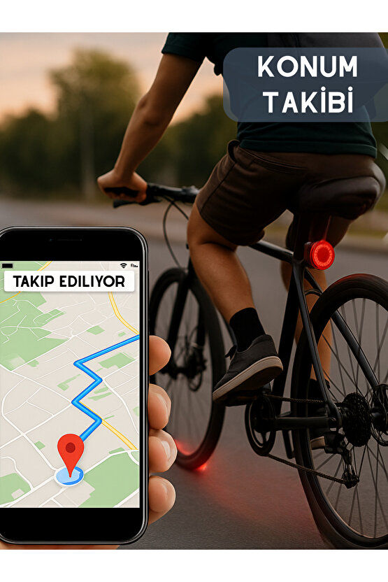 Bisiklet Takip Cihazı Reflektör GPS IOS Android Uyumlu Airtag Geçmişe Dönük (5-10 Dakika Aralıklı)