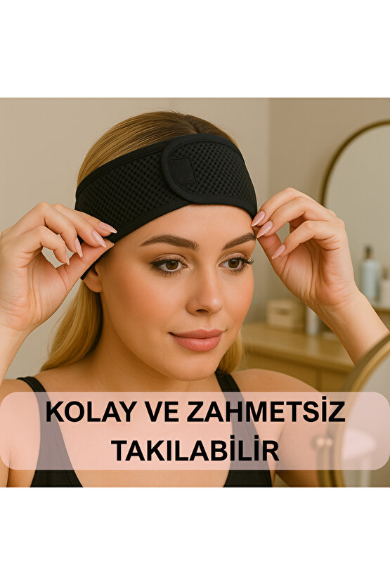 Fileli Saç Bandı 2li Set Makyaj Uygulama Cırtlı Hava Alabilir Cilt Bakım Yoga Spa Ter Sporcu Bandana