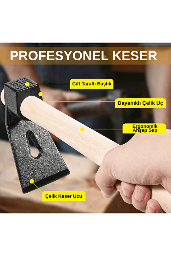 500 gr Çelik Keser Ekonomik Dayanıklı Odun Bahçe Ot Çift Yönlü Ahşap Ergonomik Saplı Profesyonel