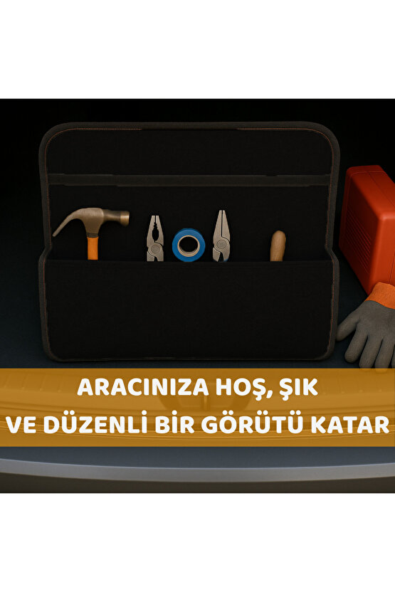 Beylini Premium Keçe Araç Bagaj Organizeri Suya Dayanıklı Pratik Taşınabilir Katlanabilir Siyah