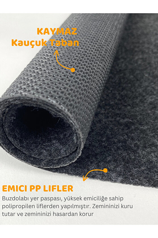 Su Geçirmez Buzdolabı Matı Kaymaz Taban Yıkanabilir Dayanıklı Buzdolabı Altı Halısı Antrasit (91x91)