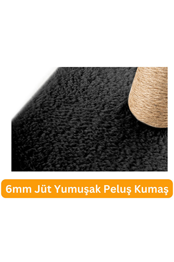 3Lü Kedi Tırmalama Tahtası Peluş Kumaş Demonte 84 cm Yükseklik 3 Adımlı Zıplama Oyunu (Siyah)