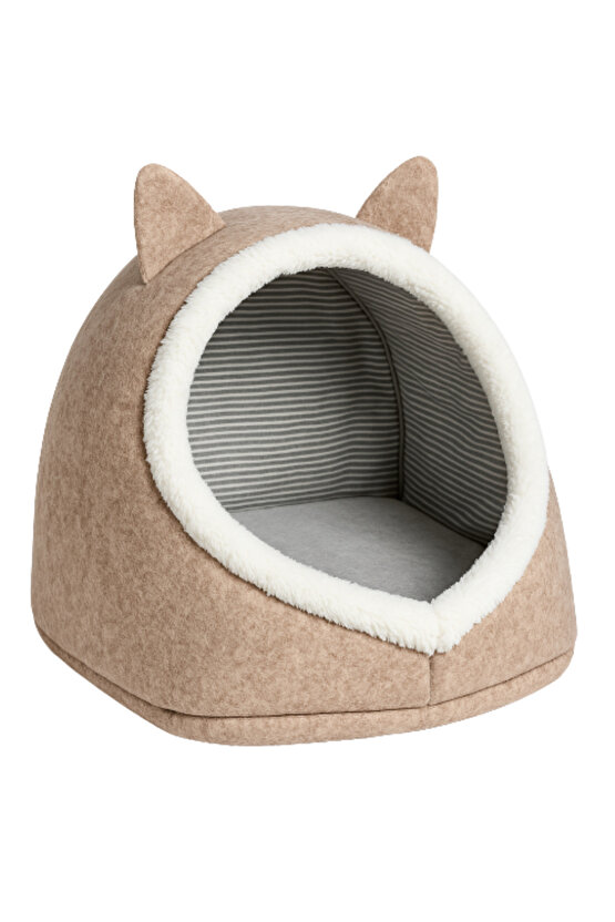Evi Köpek Evi Evcil Hayvan Yatağı Katlanabilir Keçe Yuva Kulübe Dekoratif Krem Renk 40