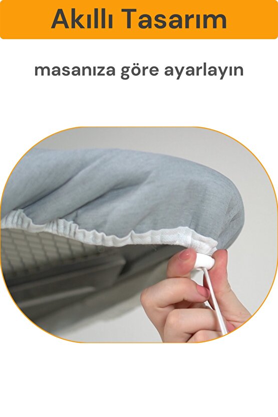 Ütü Masası Kılıfı Örtüsü Bezi Keçeli Süngerli Lastikli Yanmaz Ayarlanabilir 50x150 Cm Gri