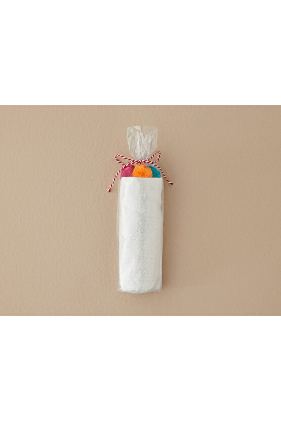 Yılbaşı Paintball Pamuklu Ponponlu El Havlusu 30x50 Cm Ekru