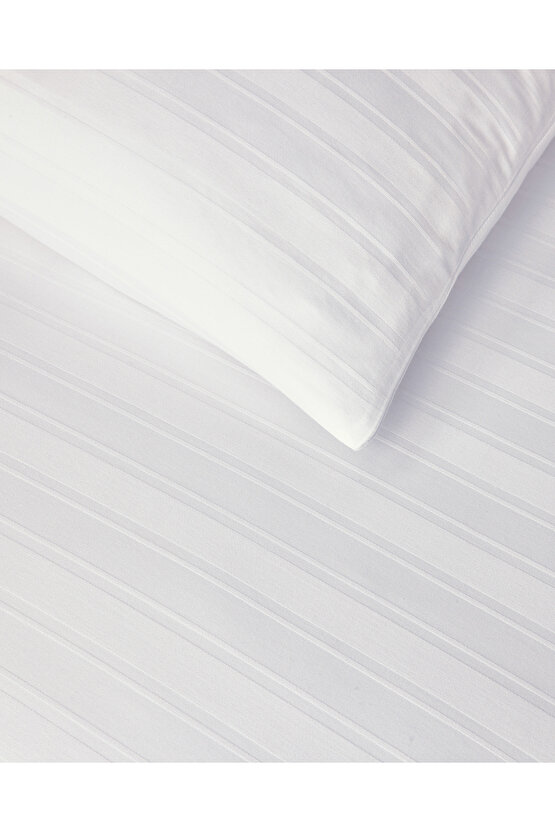 Lior Çizgili Pamuk Saten Çift Kişilik Nevresim Takımı 200x220 cm Beyaz