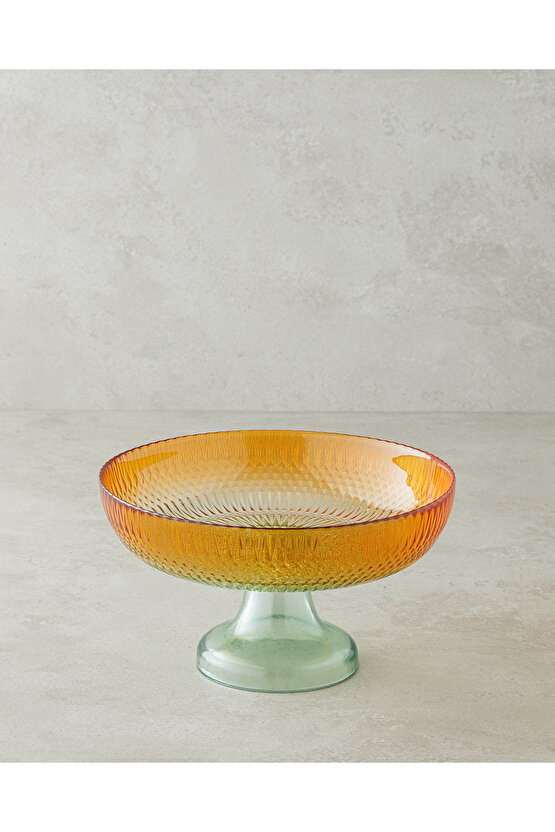 Arina Cam Ayaklı Kase 24 cm Yeşil-Turuncu